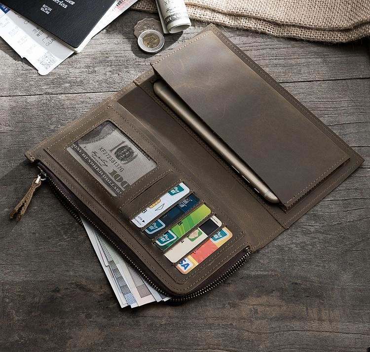 Leather Mens Long Wallet Cool Leather Wallet Long Bifold Wallets for Men