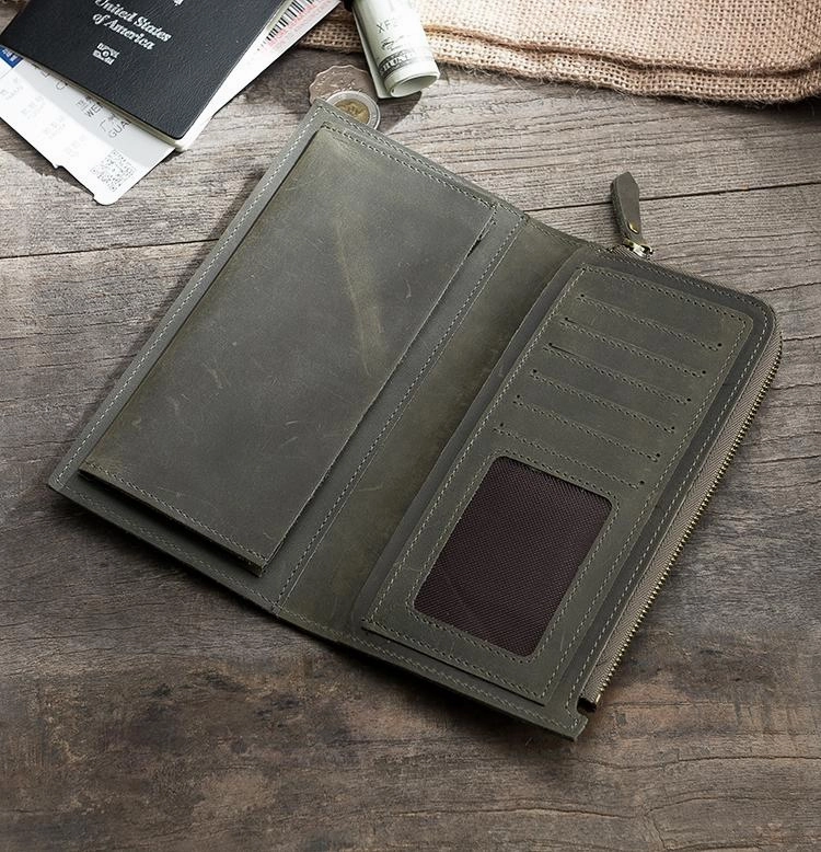 Leather Mens Long Wallet Cool Leather Wallet Long Bifold Wallets for Men