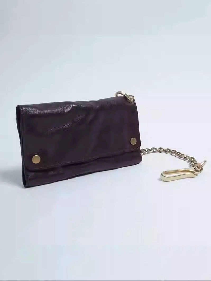 Leather Trifold Wallet on A Chain Trifold Leather Wallets for Men Biker Chain Wallets