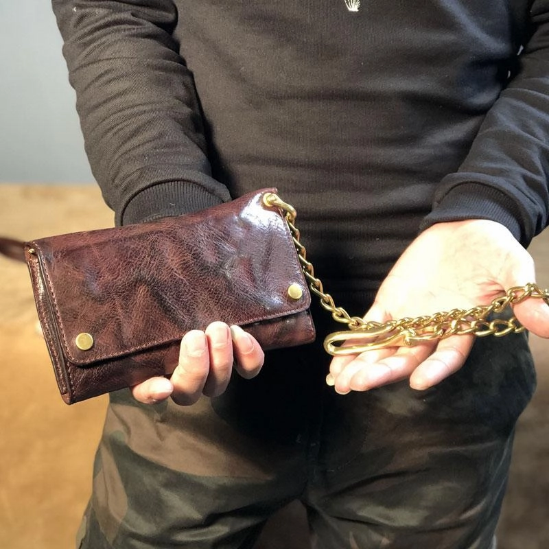 Leather Trifold Wallet on A Chain Trifold Leather Wallets for Men Biker Chain Wallets