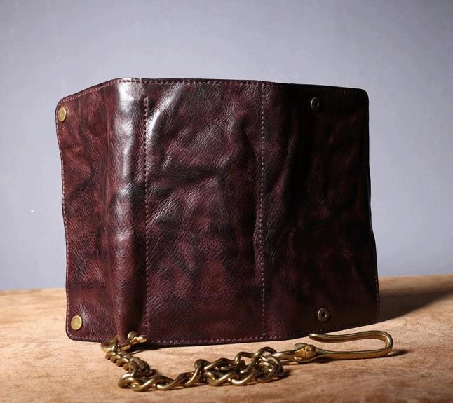 Leather Trifold Wallet on A Chain Trifold Leather Wallets for Men Biker Chain Wallets