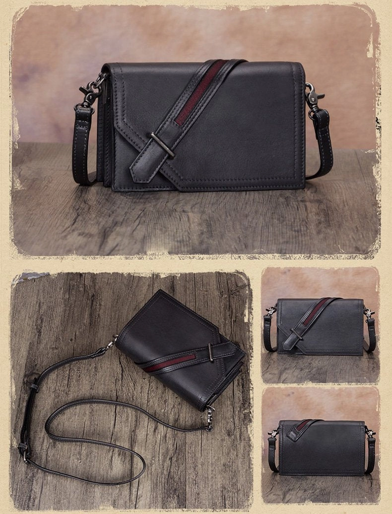 Leather Vintage Red Womens Side Bag Square Flap Over Satchel Shoulder Bag Crossbody Bag Purse for Ladies
