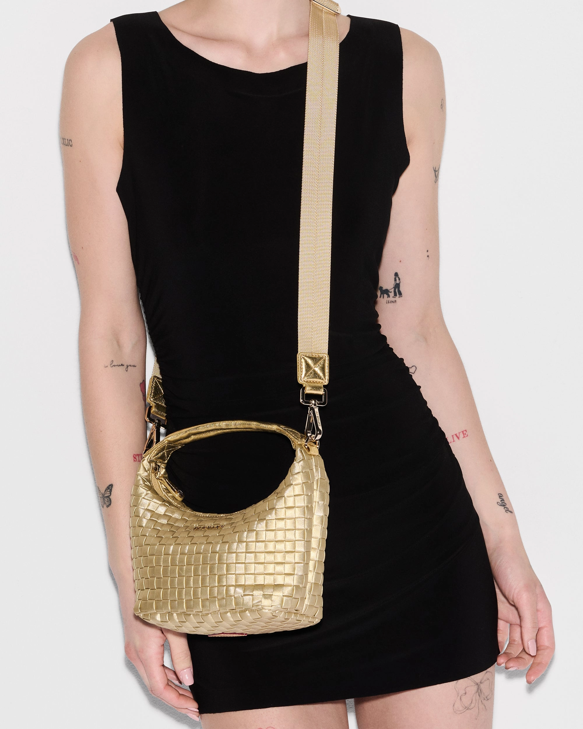 Light Gold Pearl Mini Woven Hobo