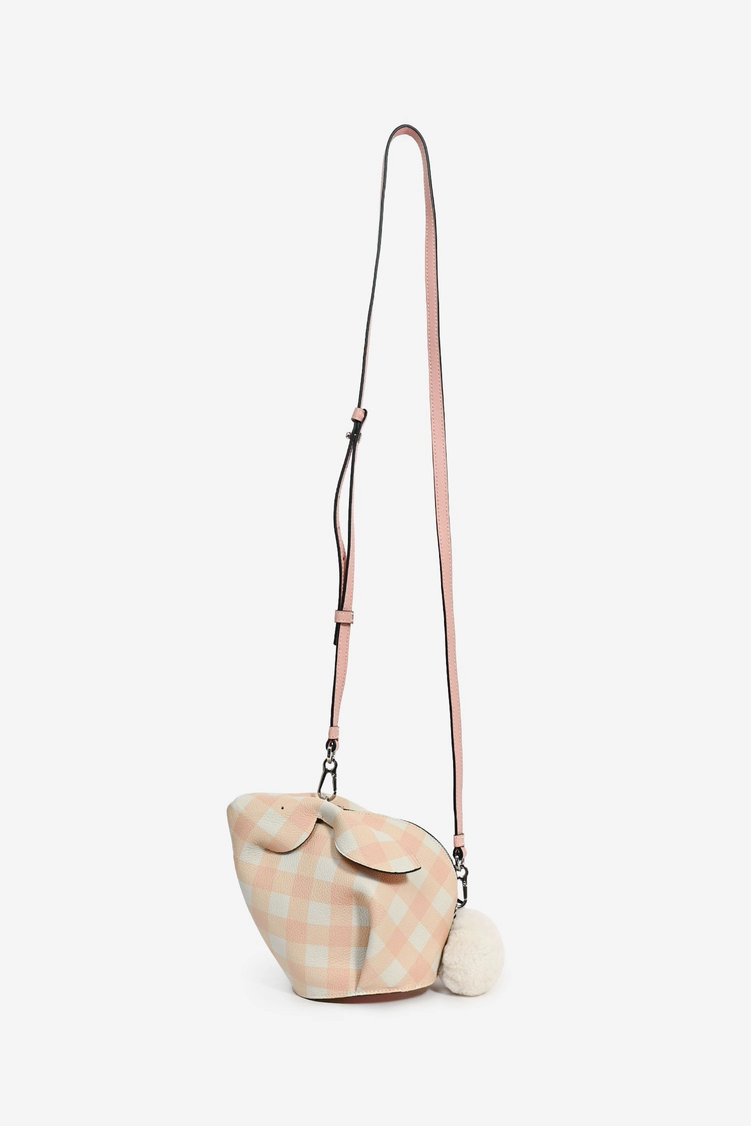 Loewe 2018 Pink/White Gingham Leather Bunny Crossbody