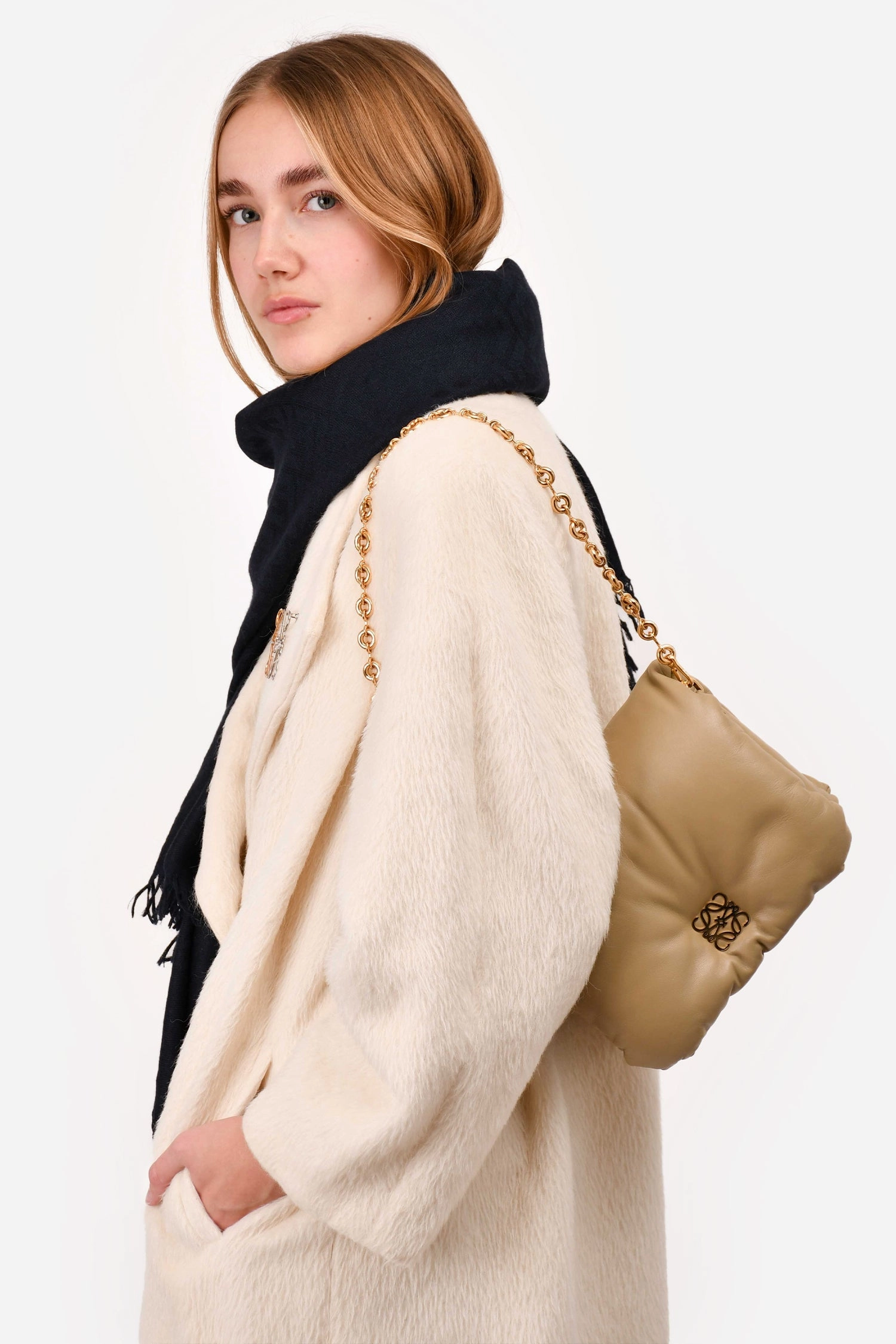 Loewe 2022 Sage Green Leather Goya Chain Shoulder Bag