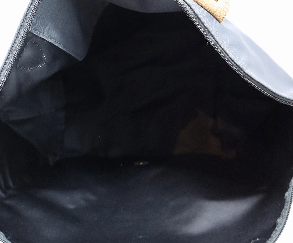 Longchamp Charcoal Nylon & Brown Leather Tote
