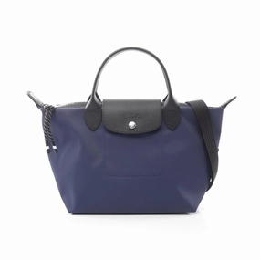 Longchamp Navy Canvas Leather Tote Bag (Pre-Owned)