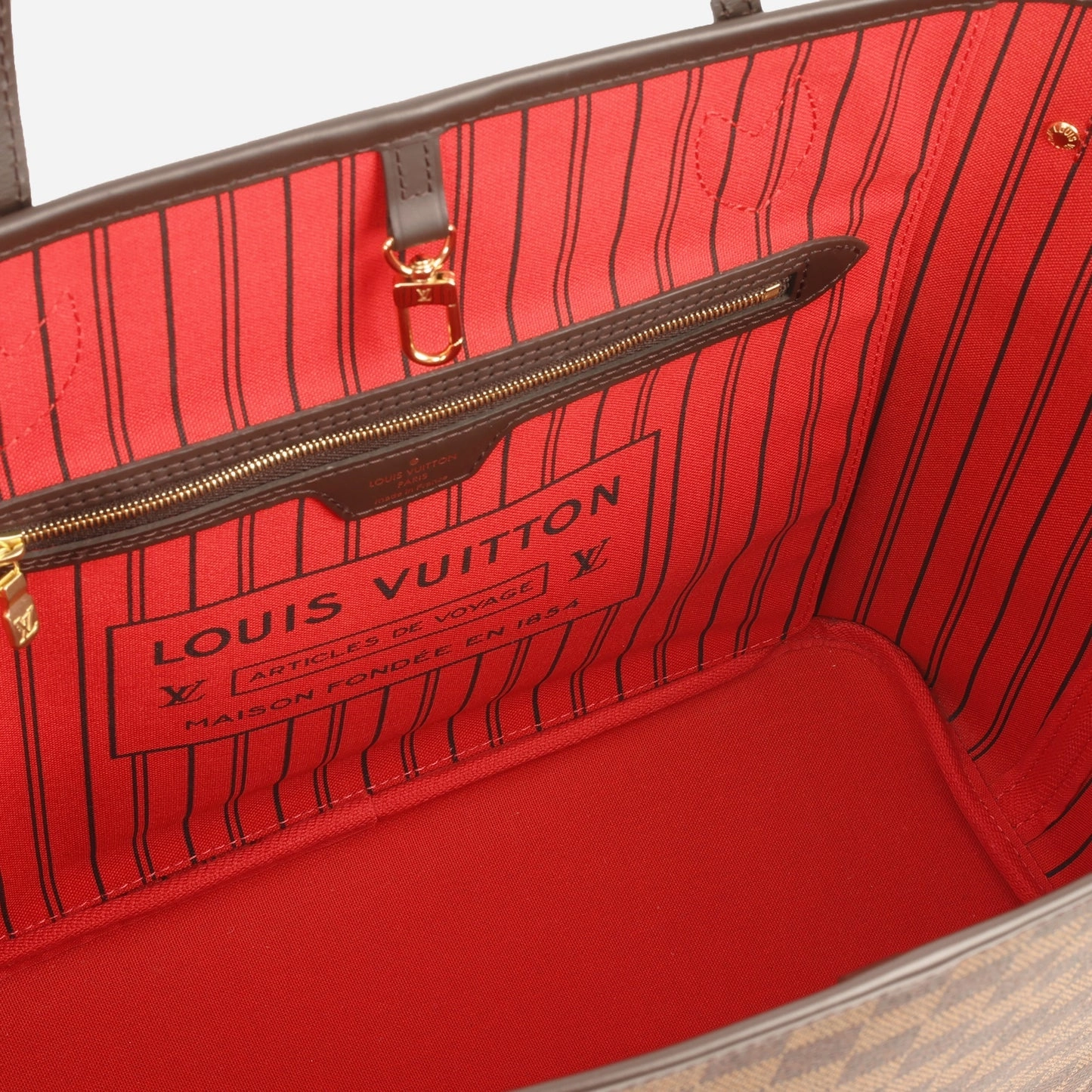 Louis Vuitton - Neverfull MM - Damier Ebene / Red Striped Lining GHW - Pre-Loved