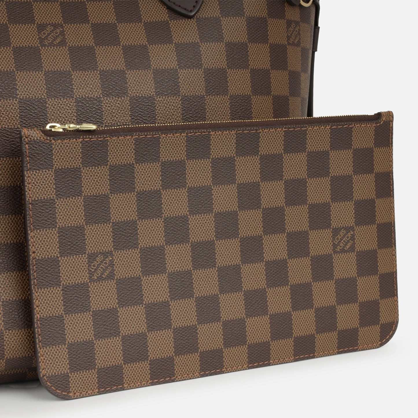 Louis Vuitton - Neverfull MM - Damier Ebene / Red Striped Lining GHW - Pre-Loved