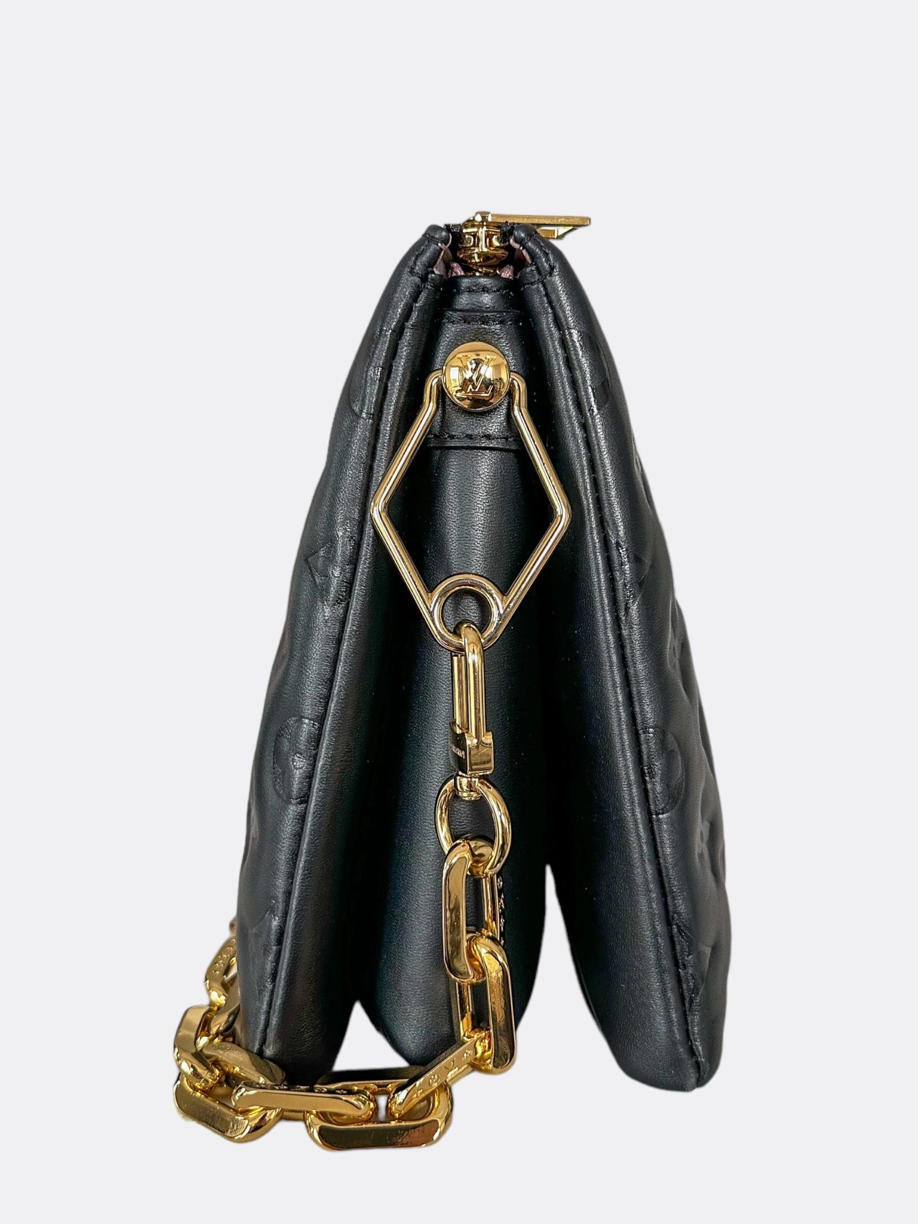 Louis Vuitton Black Puffy Lambskin Monogram Coussin PM