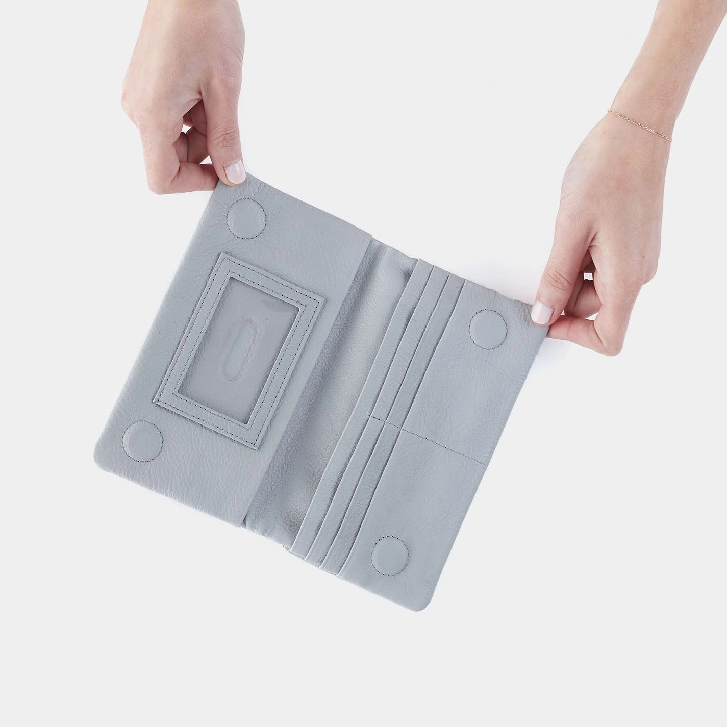 Lumen Continental Wallet In Pebbled Leather - Blue Pearl