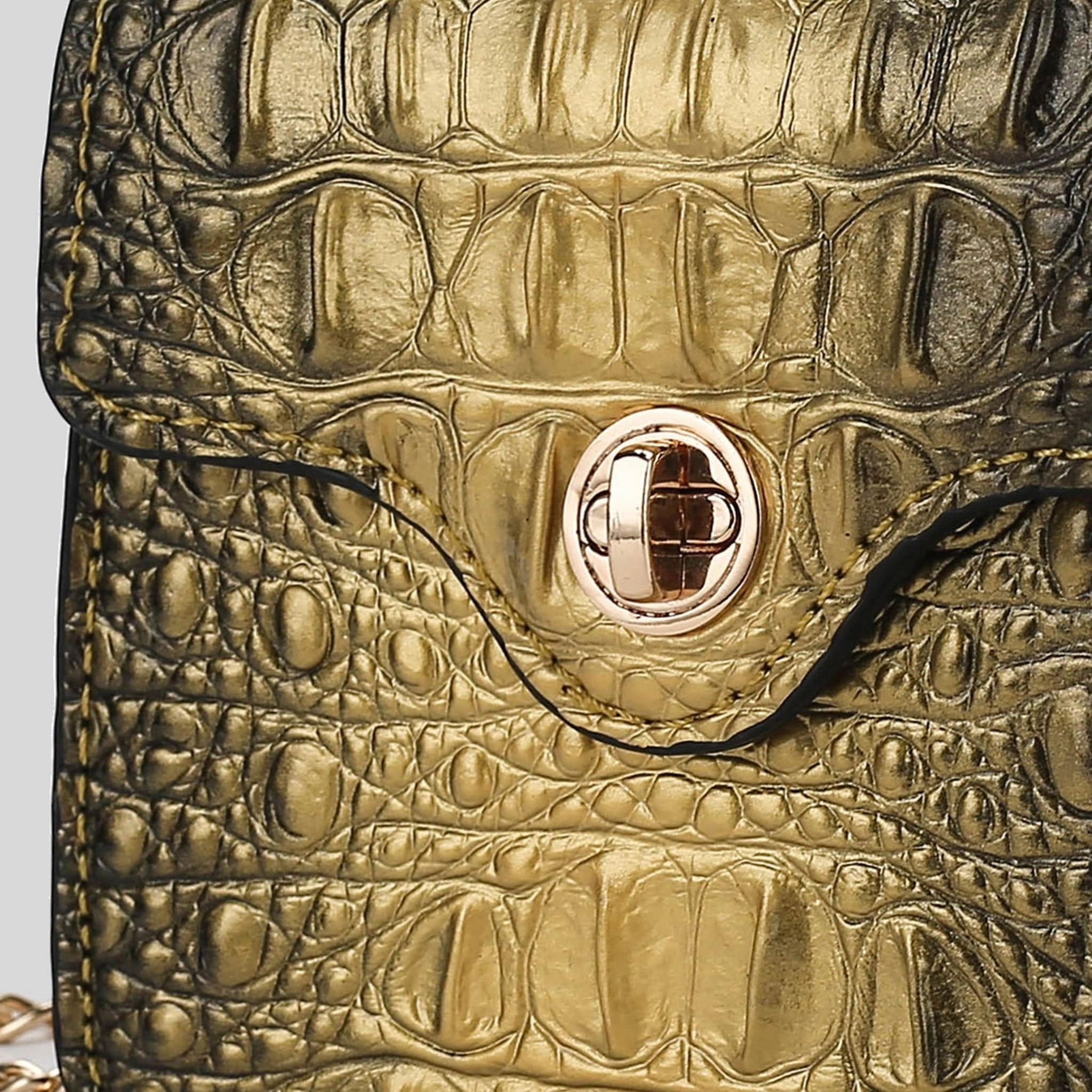 Luxe False Croc-Embossed Mini Satchel with Chain Strap