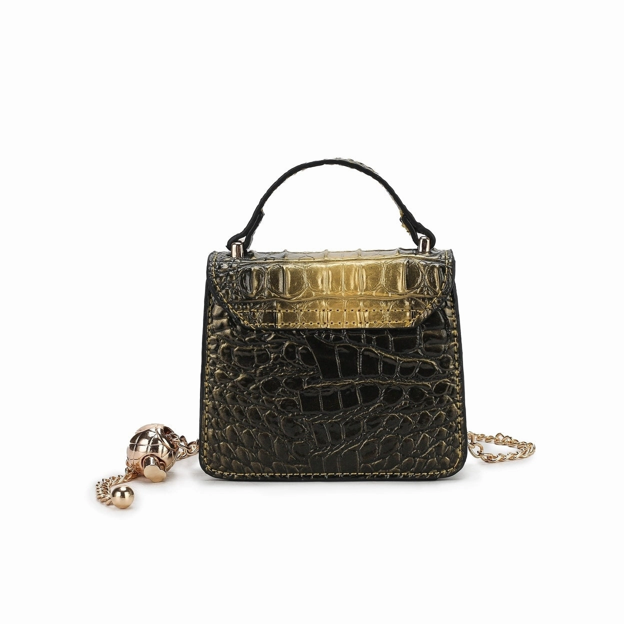 Luxe False Croc-Embossed Mini Satchel with Chain Strap