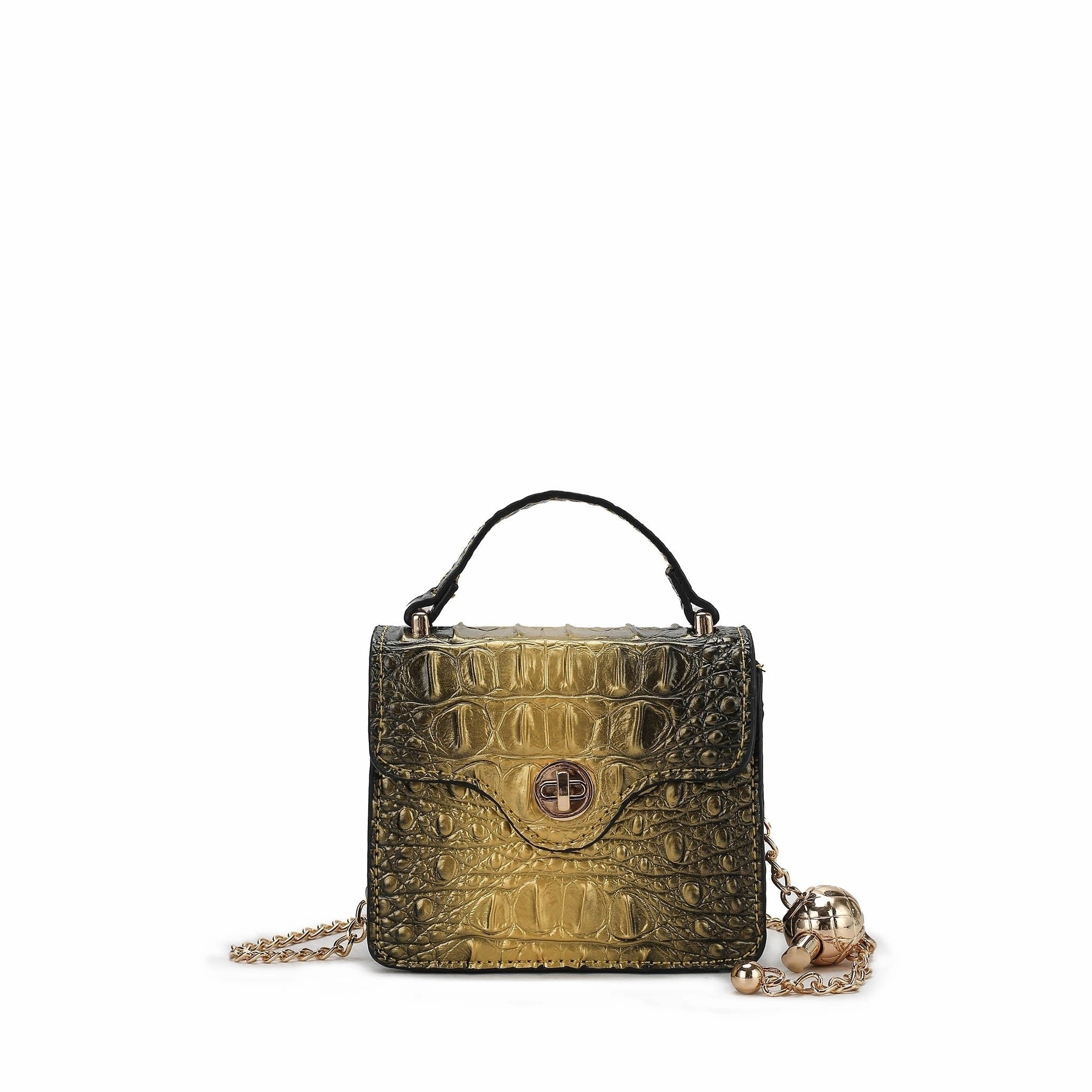 Luxe False Croc-Embossed Mini Satchel with Chain Strap