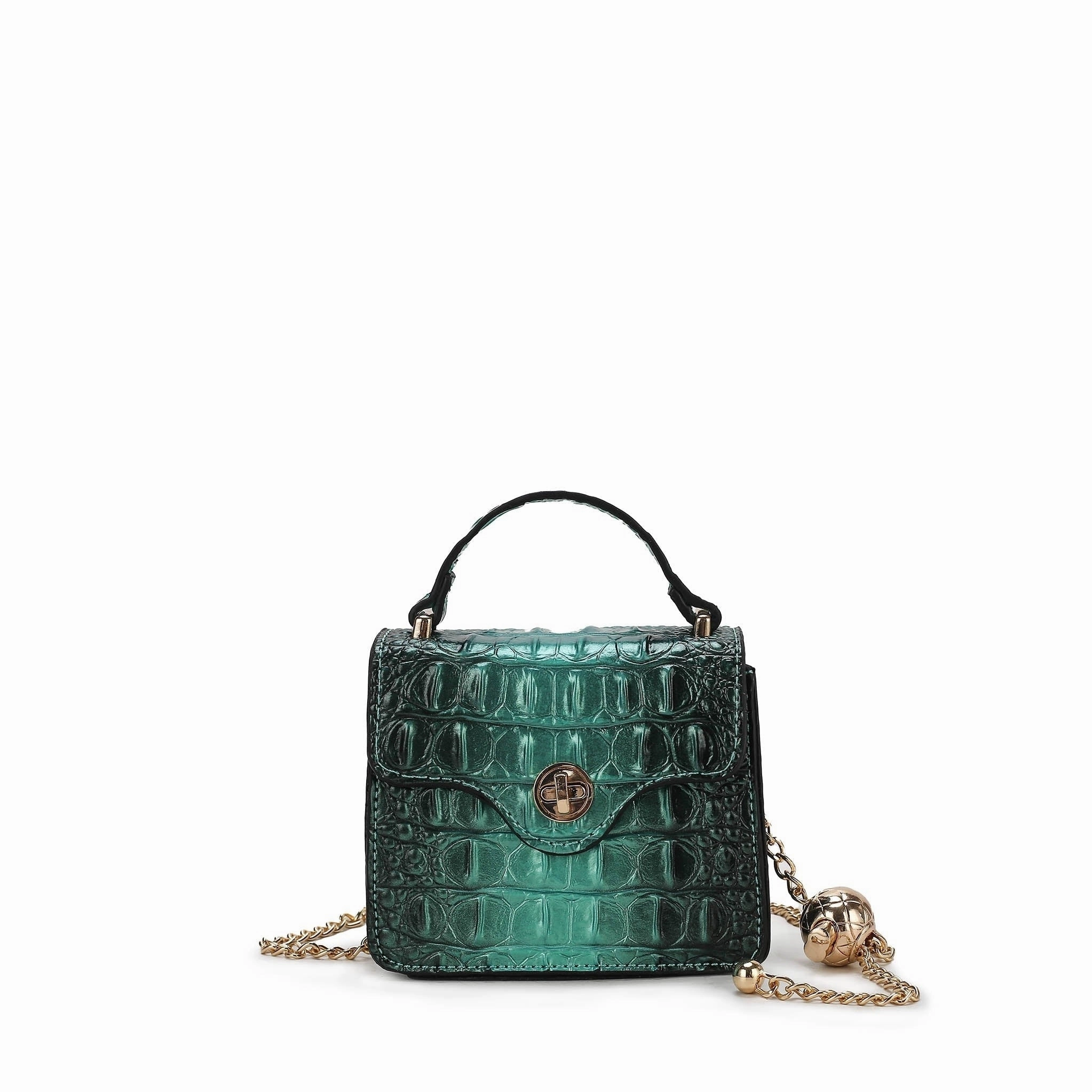 Luxe False Croc-Embossed Mini Satchel with Chain Strap