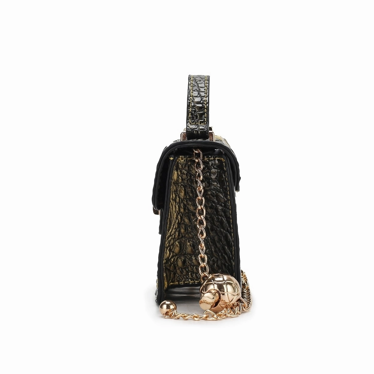 Luxe False Croc-Embossed Mini Satchel with Chain Strap