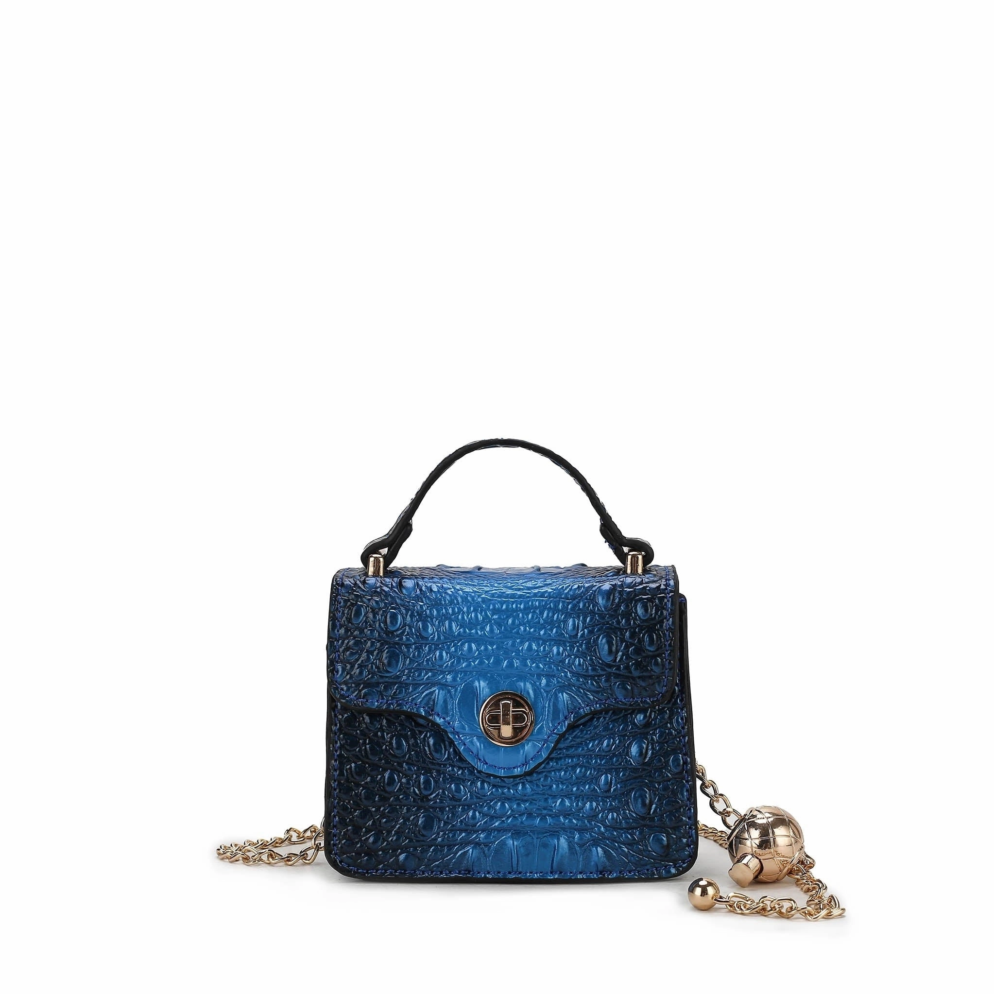 Luxe False Croc-Embossed Mini Satchel with Chain Strap