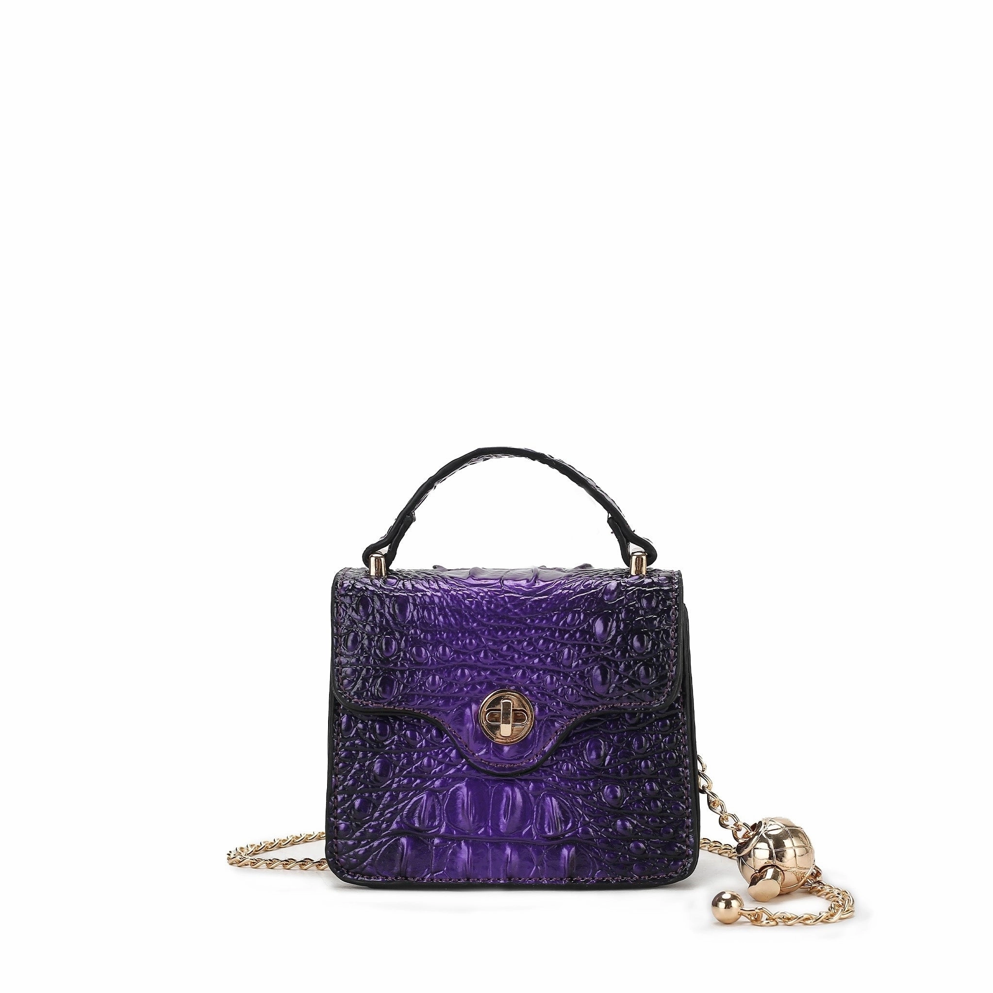 Luxe False Croc-Embossed Mini Satchel with Chain Strap