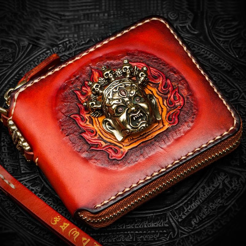 Mah???k???la Leather Brown Small Biker Wallet Mens Cool billfold Chain Wallet Trucker Wallet with Chain