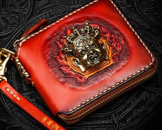 Mah???k???la Leather Brown Small Biker Wallet Mens Cool billfold Chain Wallet Trucker Wallet with Chain