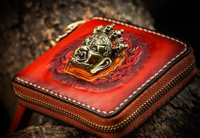 Mah???k???la Leather Brown Small Biker Wallet Mens Cool billfold Chain Wallet Trucker Wallet with Chain
