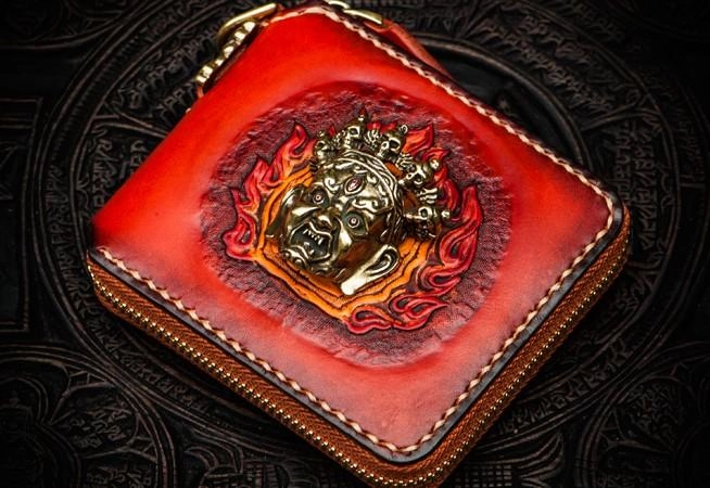 Mah???k???la Leather Brown Small Biker Wallet Mens Cool billfold Chain Wallet Trucker Wallet with Chain