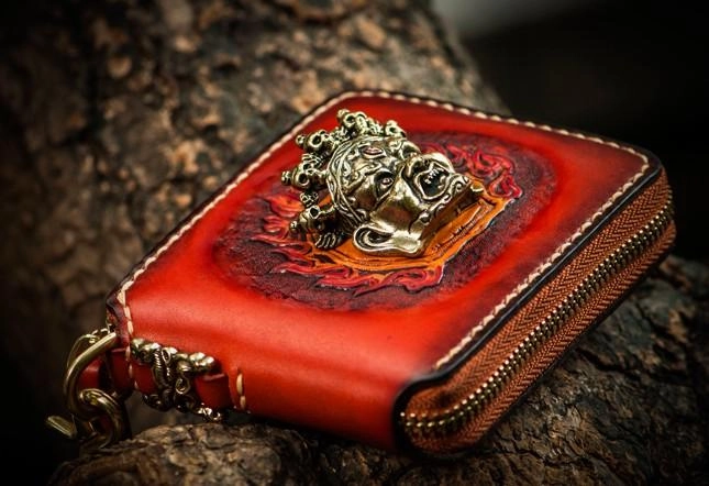 Mah???k???la Leather Brown Small Biker Wallet Mens Cool billfold Chain Wallet Trucker Wallet with Chain