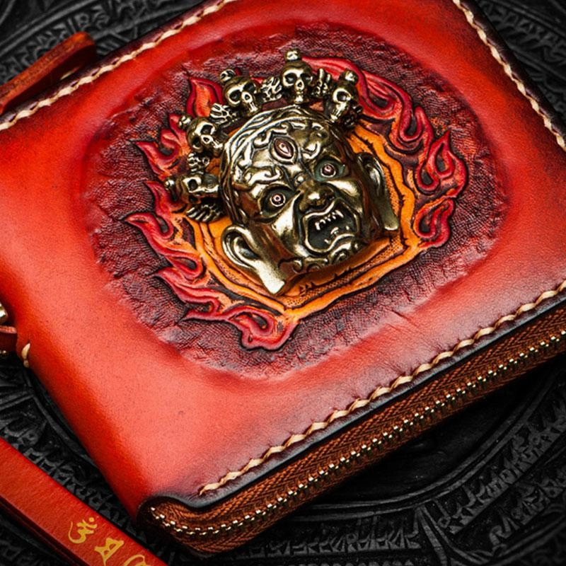 Mah???k???la Leather Brown Small Biker Wallet Mens Cool billfold Chain Wallet Trucker Wallet with Chain