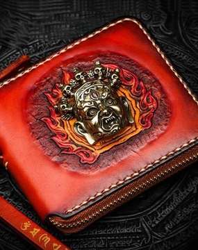 Mah???k???la Leather Brown Small Biker Wallet Mens Cool billfold Chain Wallet Trucker Wallet with Chain
