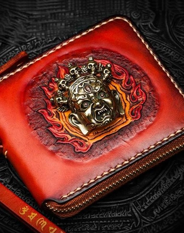 Mah???k???la Leather Brown Small Biker Wallet Mens Cool billfold Chain Wallet Trucker Wallet with Chain