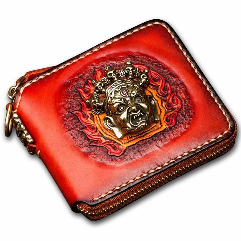 Mah???k???la Leather Brown Small Biker Wallet Mens Cool billfold Chain Wallet Trucker Wallet with Chain