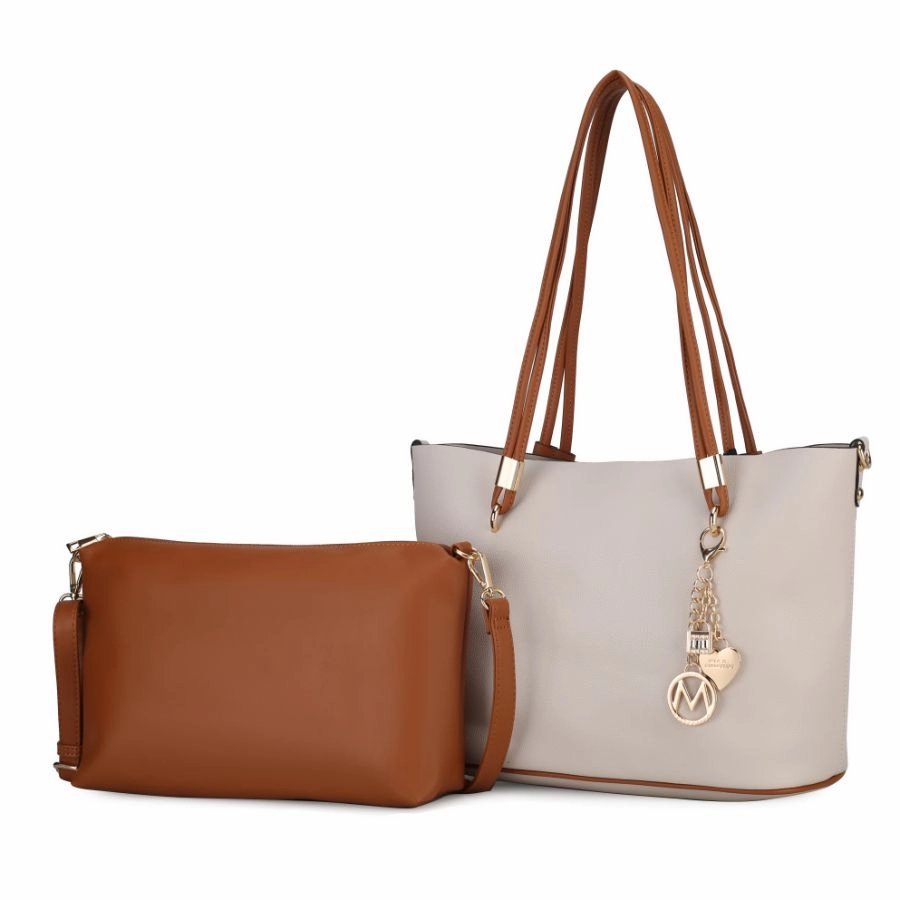 Malay Vegan Leather Womens Tote Bag with Cosmetic Pouch ?2 pieces