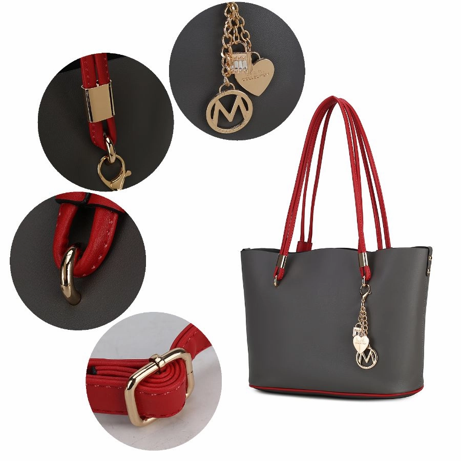 Malay Vegan Leather Womens Tote Bag with Cosmetic Pouch ?2 pieces