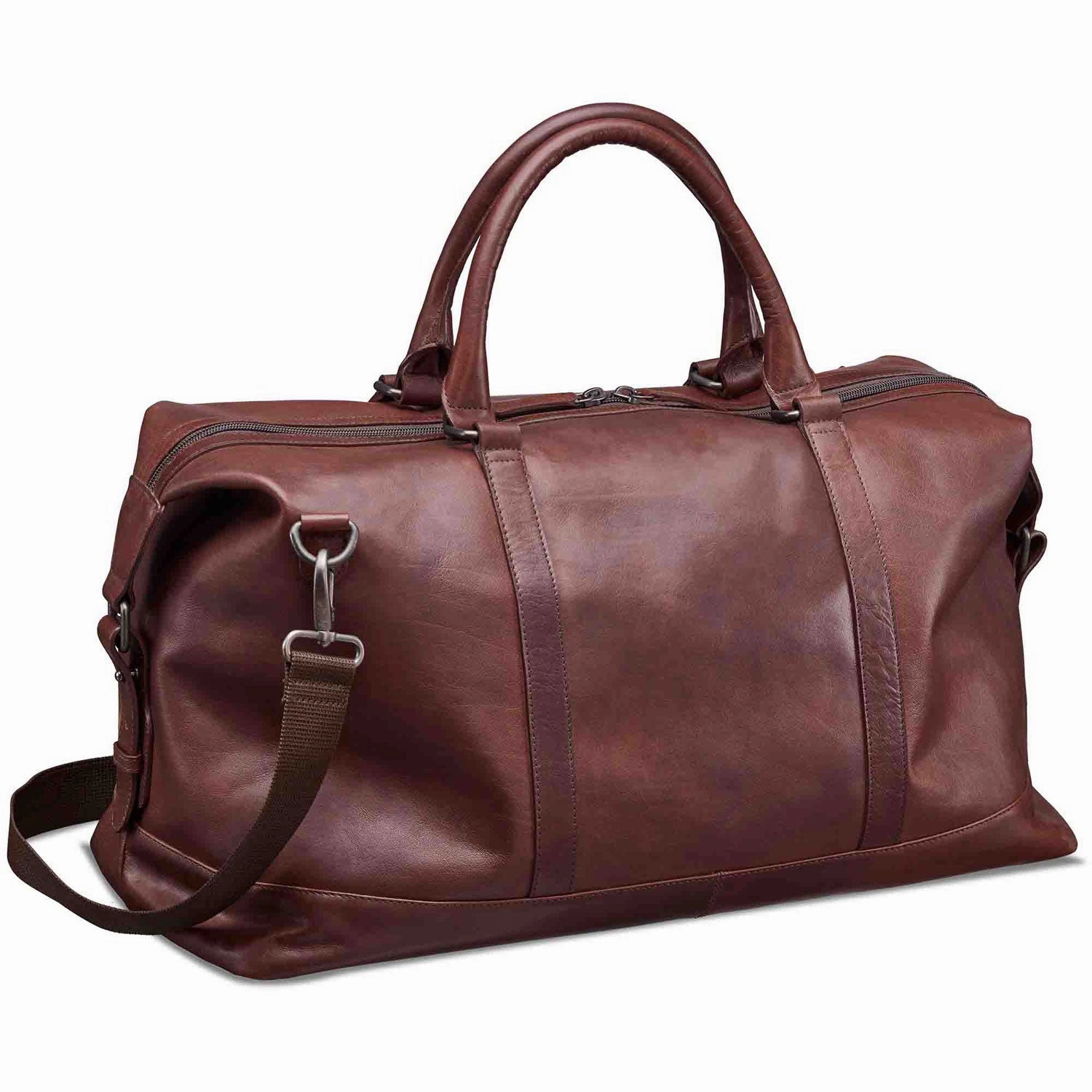 Mancini Leather Carry-on Duffle Bag, 20" x 10" x 12", Brown