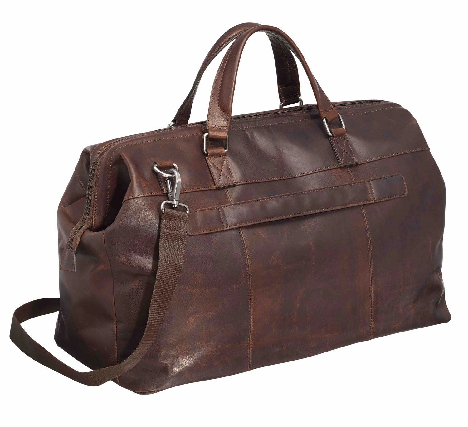 Mancini Leather Classic Carry-on Duffle Bag, 20" x 10" x 13.5", Brown