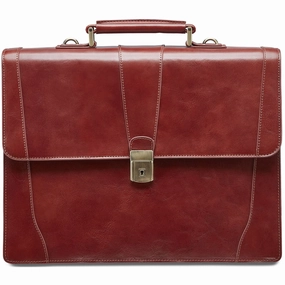 Mancini Leather Signature Collection Laptop / Tablet Compatible Double Compartment Briefcase - Brown