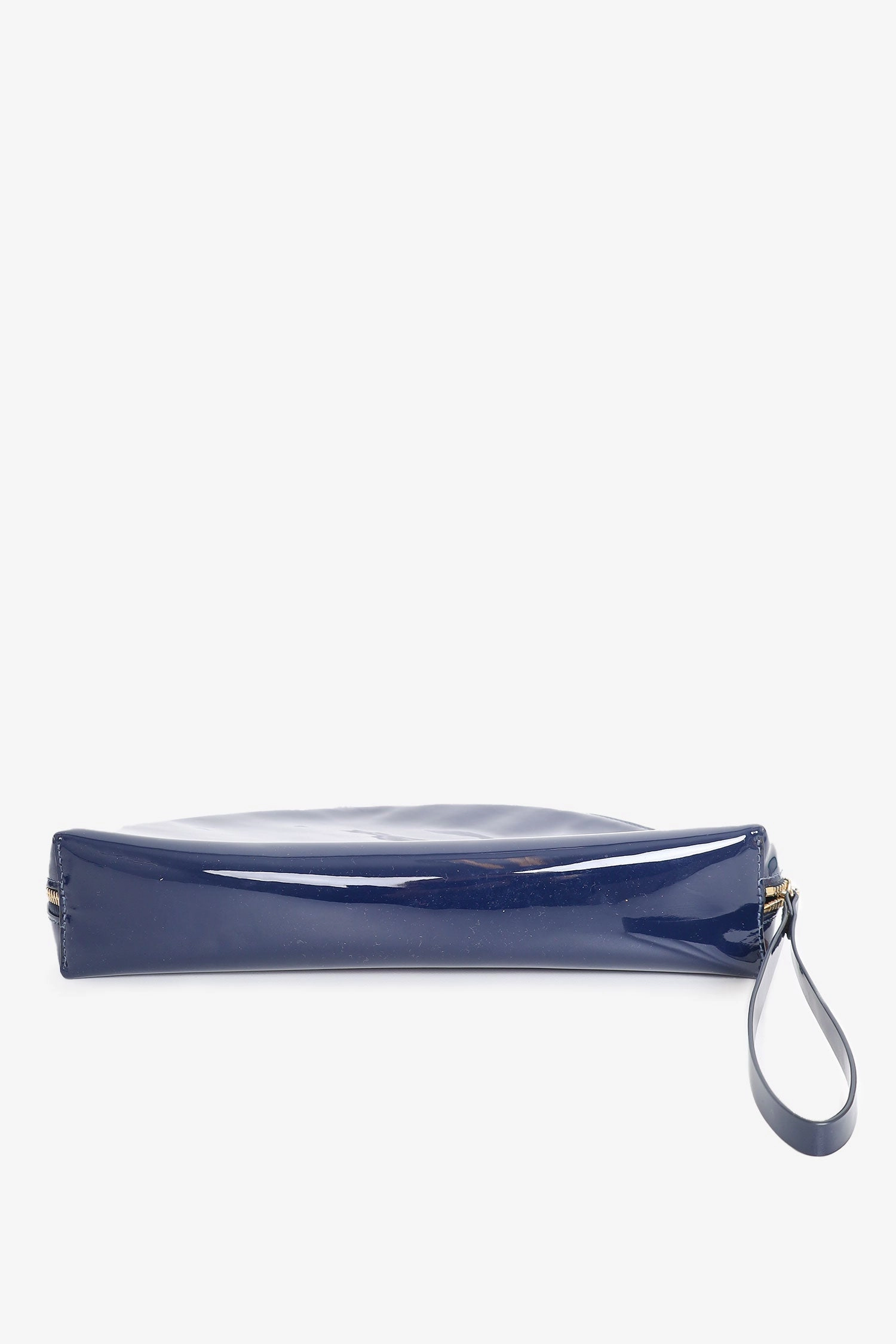 Mansur Gavriel Navy Patent Half Moon Clutch