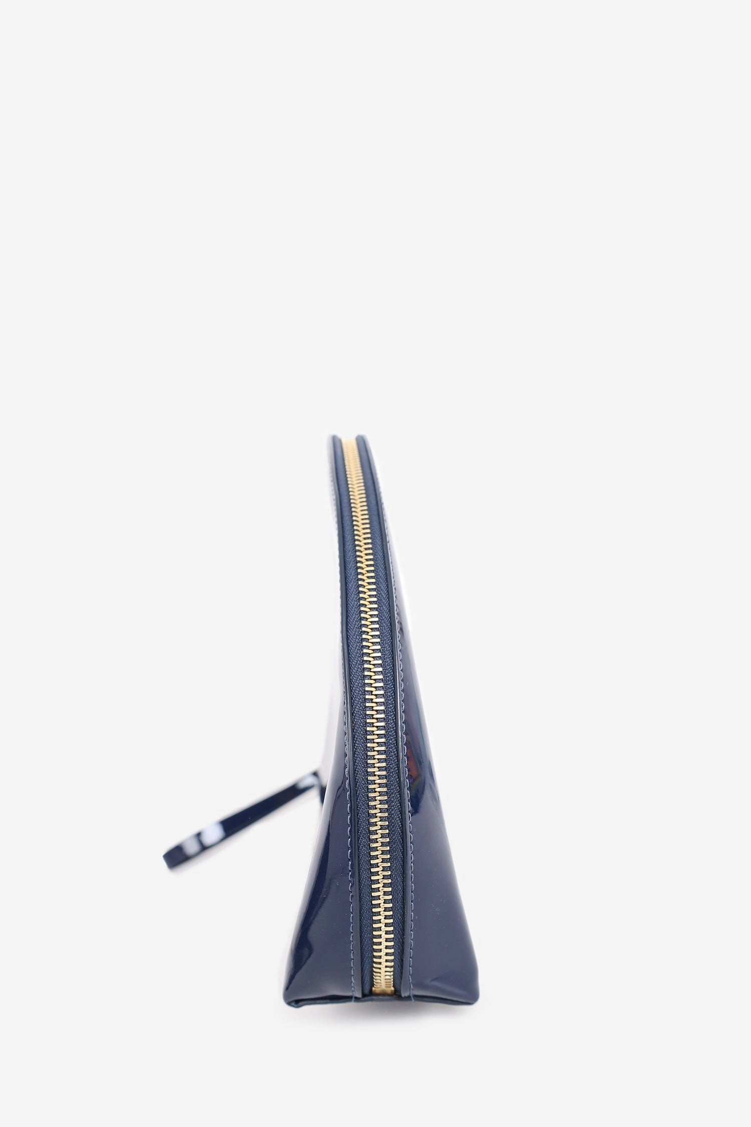 Mansur Gavriel Navy Patent Half Moon Clutch