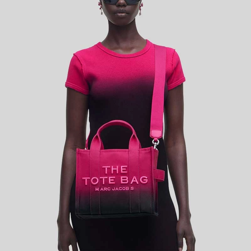 MARC JACOBS The Ombre Coated Canvas Small Tote Bag Black/Hot Pink 2P4HTT051H03
