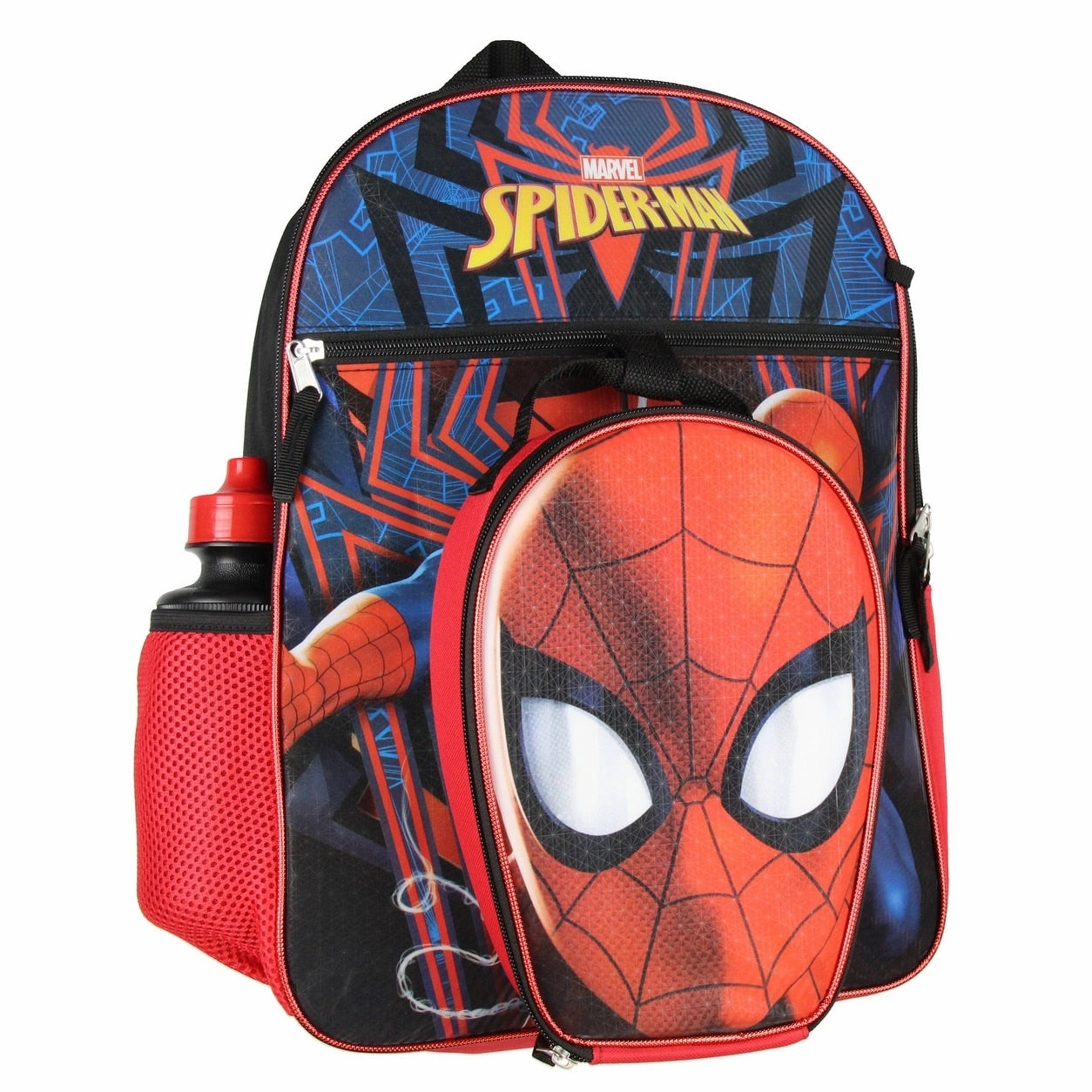 Marvel Spider-Man Backpack Kids 16" 5PC Water Bottle School Combo Set - One Size Fits Most