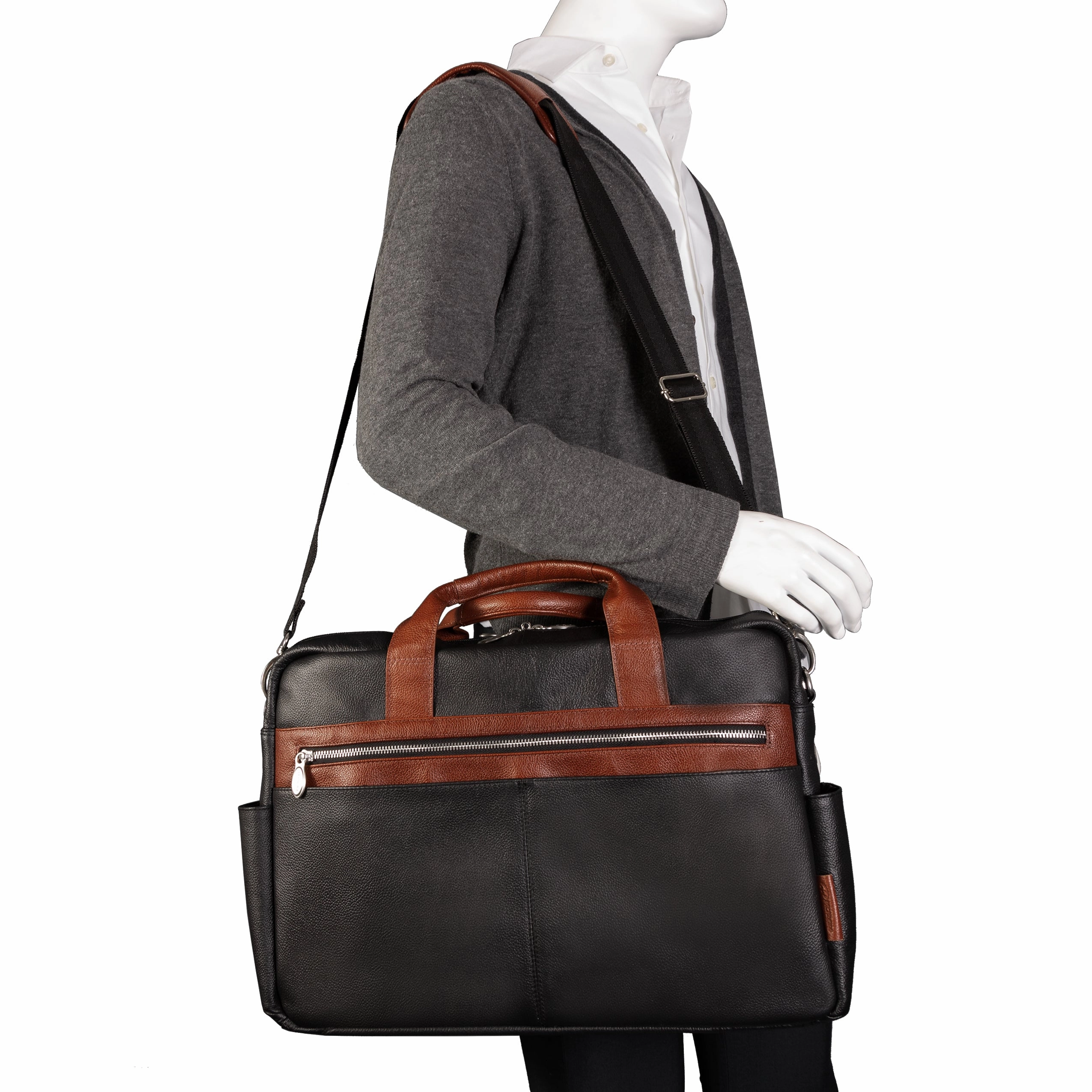McKlein USA Southport 17" Leather Two-Tone Dual-Compartment Laptop & Tablet Briefcase