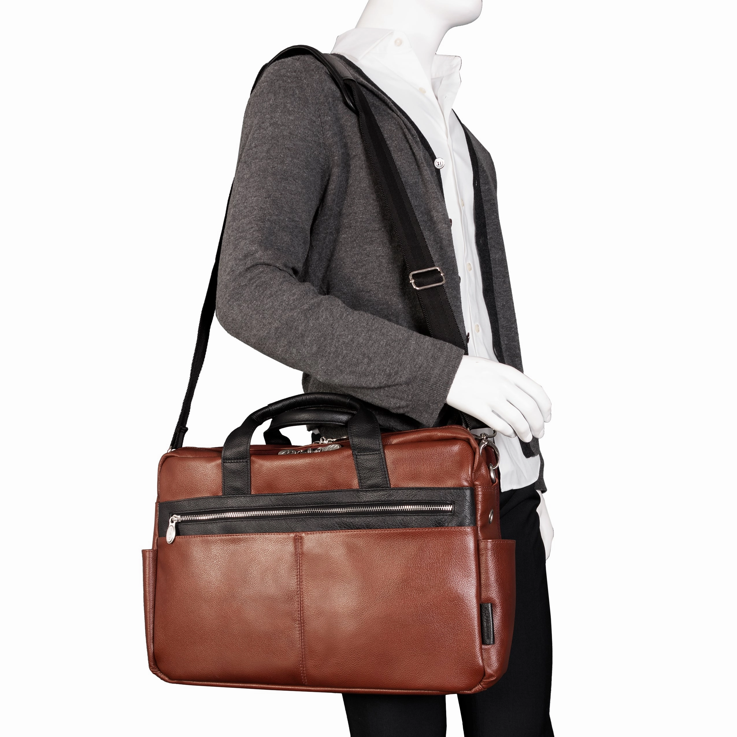 McKlein USA Southport 17" Leather Two-Tone Dual-Compartment Laptop & Tablet Briefcase