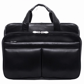 McKlein USA Walton 17" Leather Expandable Double Compartment Laptop Briefcase w/ Removable Sleeve