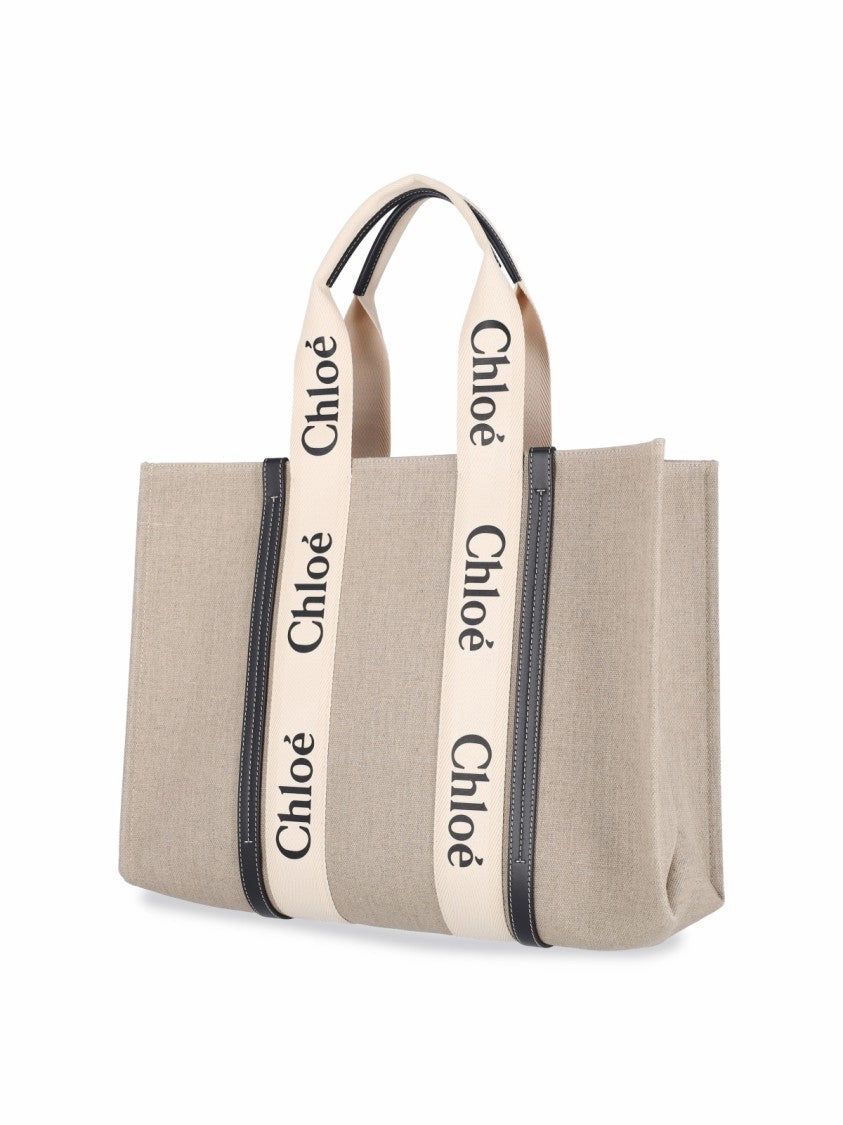 Medium "Woody" Tote Bag  Beige