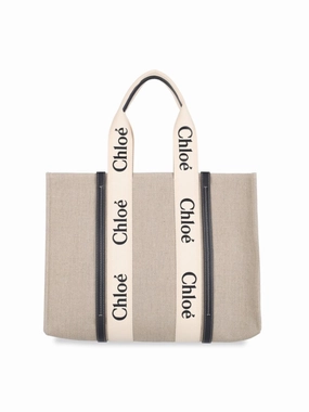 Medium "Woody" Tote Bag  Beige