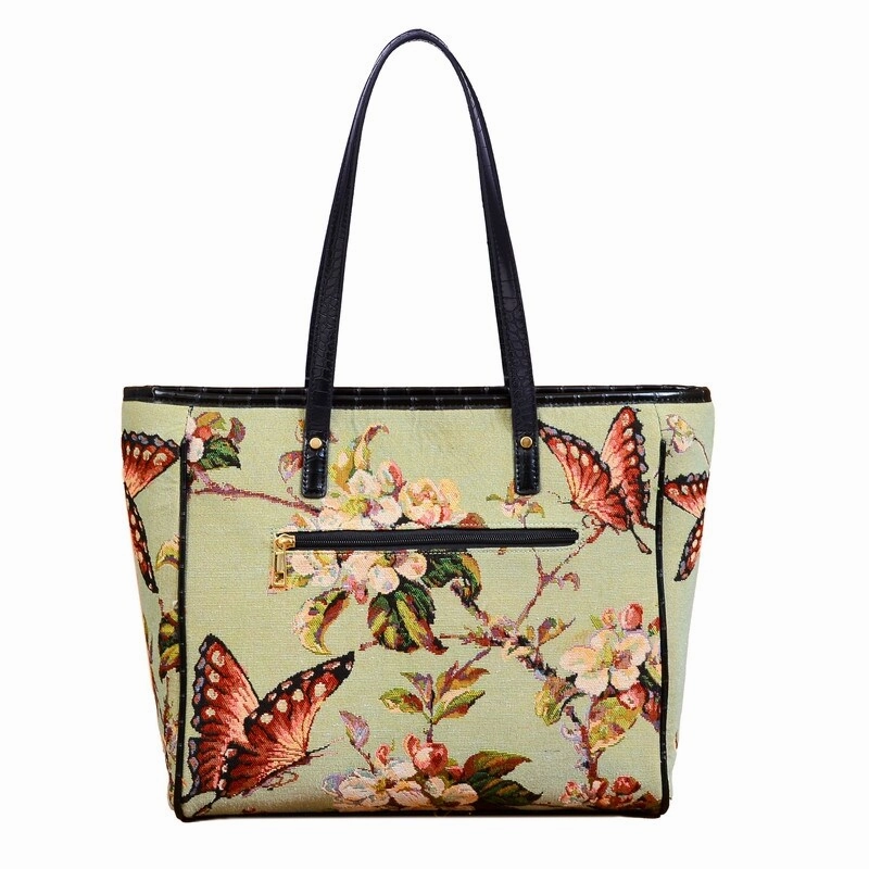 Mellow World Floral Hand Beaded Embroidered Laptop Tablet Large Leather Business Travel Tote Bag