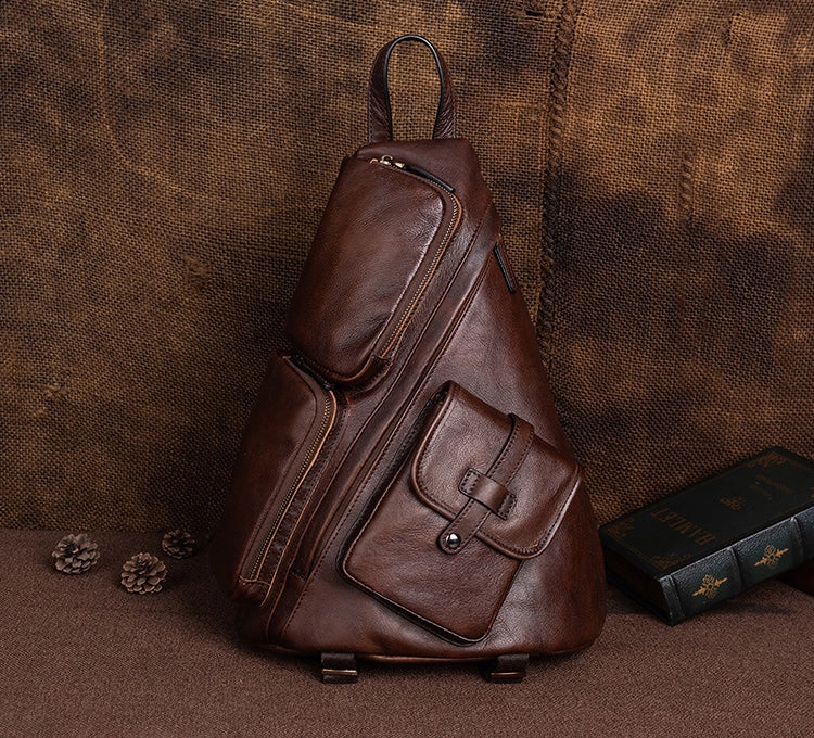 Men's Leather Sling Bag Large Convertible Cool Backpacks Sling Crossbody Pack For Men
