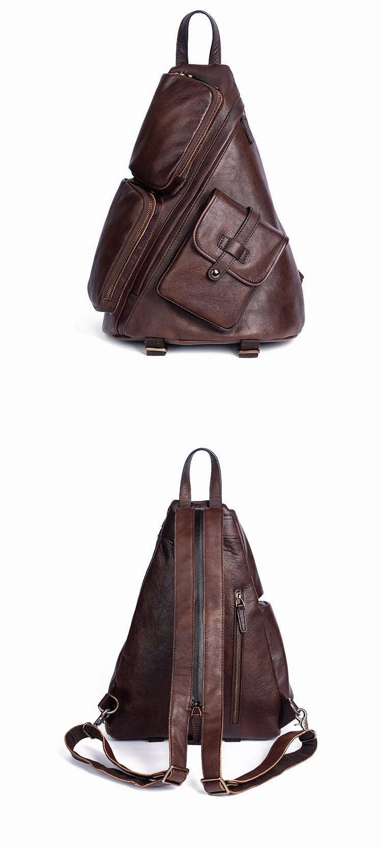 Men's Leather Sling Bag Large Convertible Cool Backpacks Sling Crossbody Pack For Men