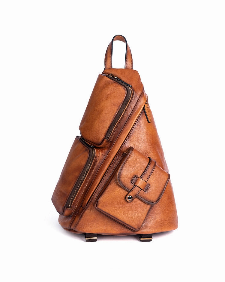 Men's Leather Sling Bag Large Convertible Cool Backpacks Sling Crossbody Pack For Men