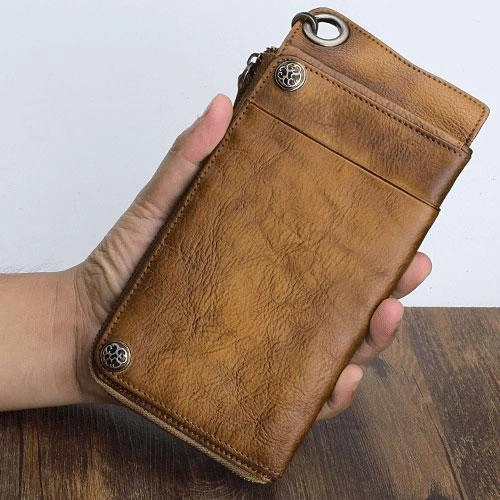 Mens Keyring Wallet Cool Biker Chain Wallet Keyring Wallet Leather Wristlet Clutch Wallet